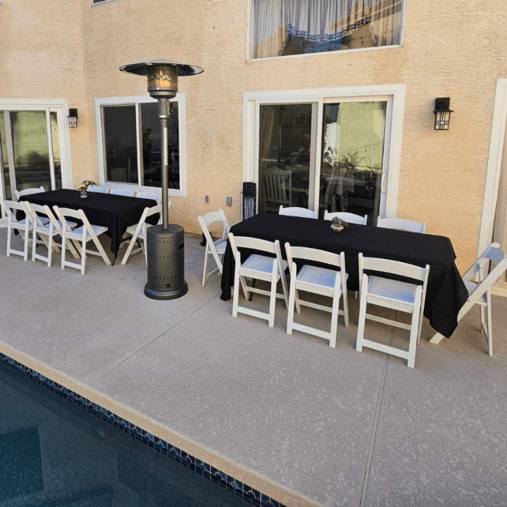 Tables and chairs event setup in Phoenix Arizona