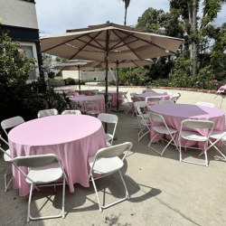 pink 120 round linen table setup 1774394682 60" Round Table Linen – Pink
